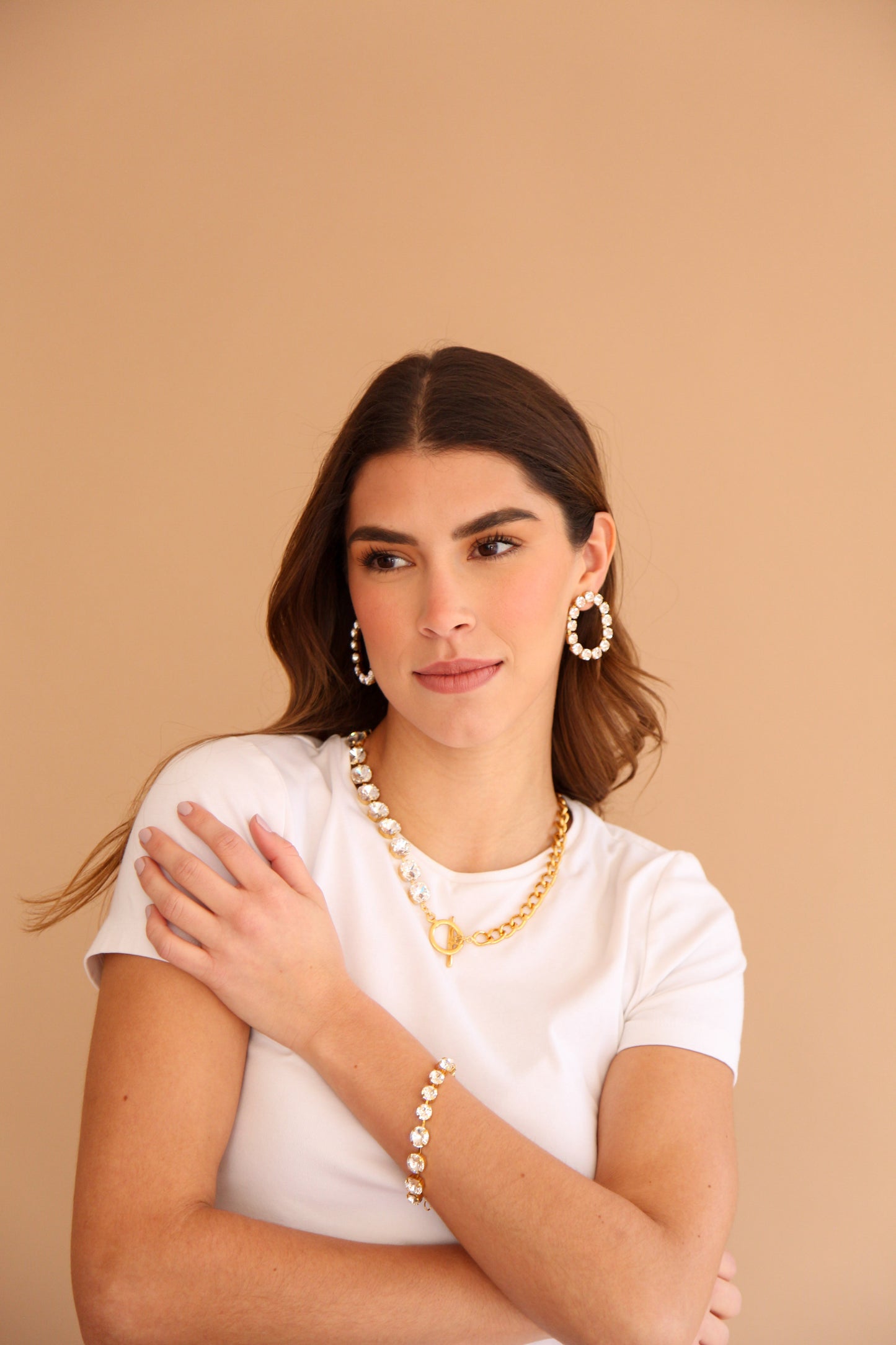 Collar Mitad Cadena y Cristales