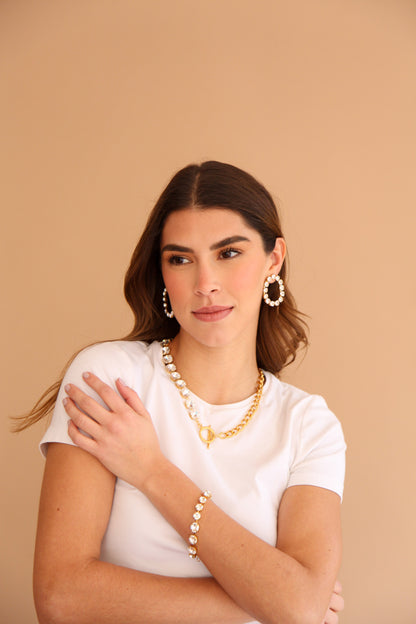 Collar Mitad Cadena y Cristales