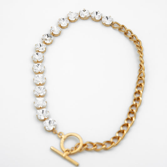 Collar Mitad Cadena y Cristales