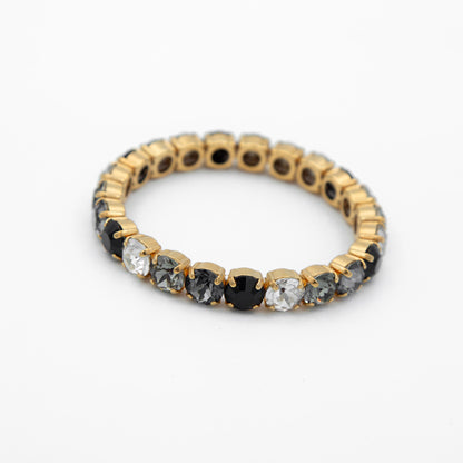 Pulsera Elastica de Cristales Negro, Gris y Clear