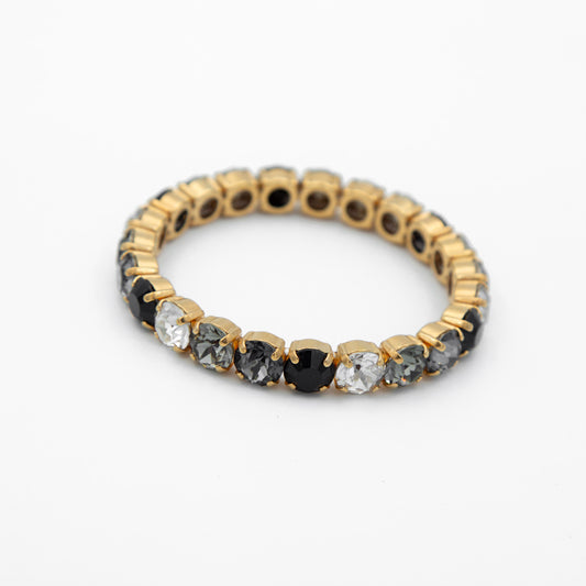 Pulsera Elastica de Cristales Negro, Gris y Clear